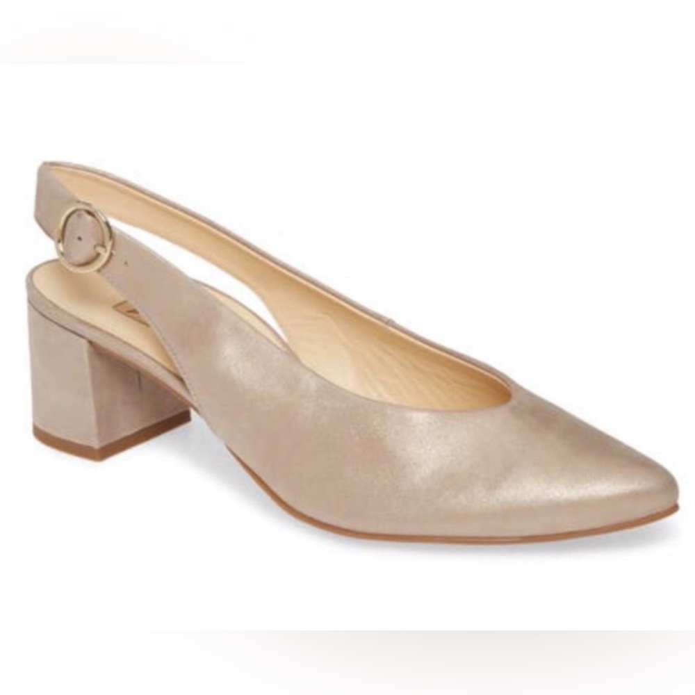 Paul Green Brittany Slingback Low Block Heel Pumps in Champagne size 8